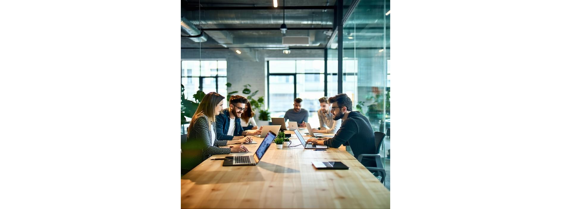 Professioneel team werkt samen aan technologieoplossingen in een moderne kantooromgeving