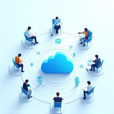 Cloud-icoon met werkende professionals eromheen